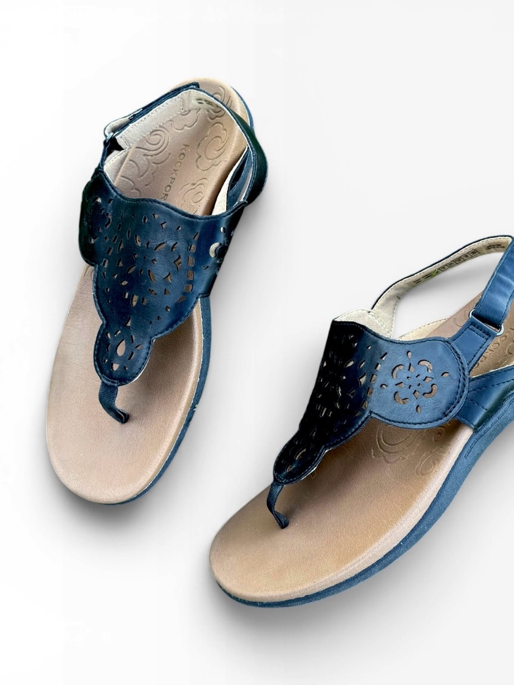 Rockport Ridge Circle Sandals Women’s size 8 Black Contoured Summer